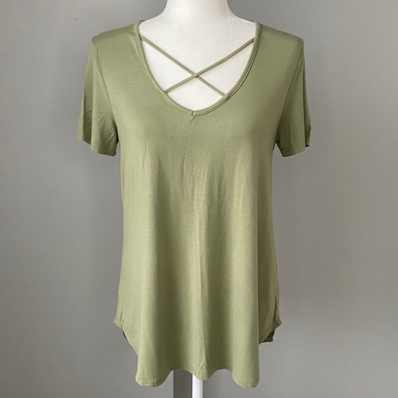 Fashionomics Tops - Fashionomics | Crisscross Neckline Tee Shirt